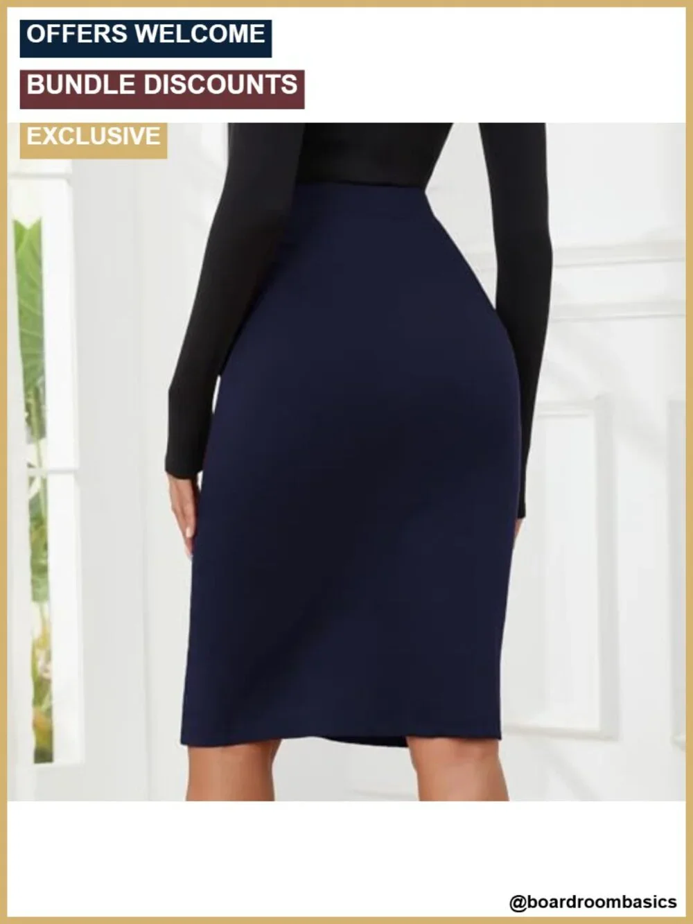 High Waist Pencil Skirt Button Slit Plaid Business Bodycon Midi Knee Length